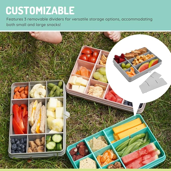 melii Snackle Box |12-Compartment Snack Container with Removable Dividers, BPA-Free Food Storage for Travel, School & On-the-Go Snacks, Kids & Family Organizer (Grey)