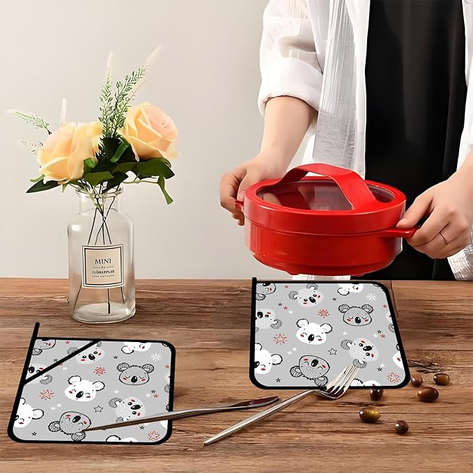 Cute Koala Stars Pot Holders Set of 2,Kitchen Heat Resistant Potholder for Microwave Cooking Baking Oven and BBQ