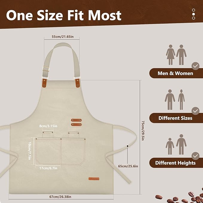 APRONPANDA Chef Apron for Men Women with Pockets Adjustable Strap, Water Repellent Apron for Cooking, Baking