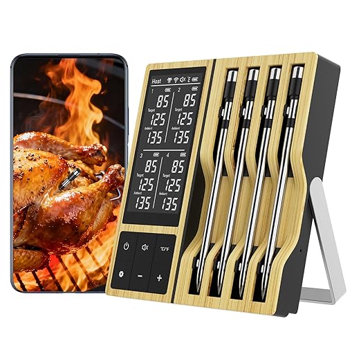 Smart Wireless Meat Thermometer with 4 Probes & 800ft Range, Bluetooth Grill Food Thermometer, Digital Backlit Screen, 0.5S Instant Read, NIST ±0.5℉ Accuracy for Kitchen BBQ, Oven, Smoker, Air Fryer