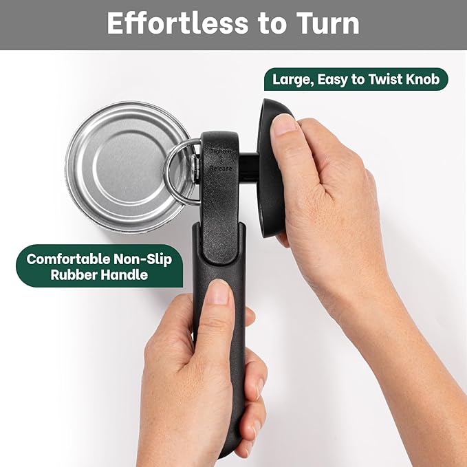 Beneno Can Opener, Safety Side Cut Manual Can Opener with Sharp Cutting Blade Smooth Edge, Effortless Easy to Turn Knob, Comfort Grip Handle, Smooth Cutting Can Lid with no Sharp Edges, Black