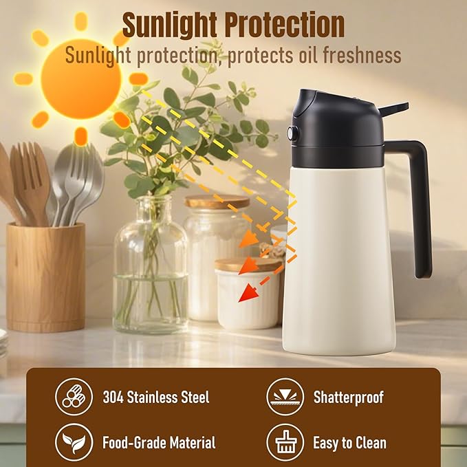 Baalaka Oil Sprayer for Cooking, Olive Oil Dispenser Bottle for Kitchen, 2 in 1 oil dispenser and oil sprayer, Stainless Steel Oil Bottles for Kitchen, Air Fryer BBQ Salad Baking (Black 16oz/470 ml)