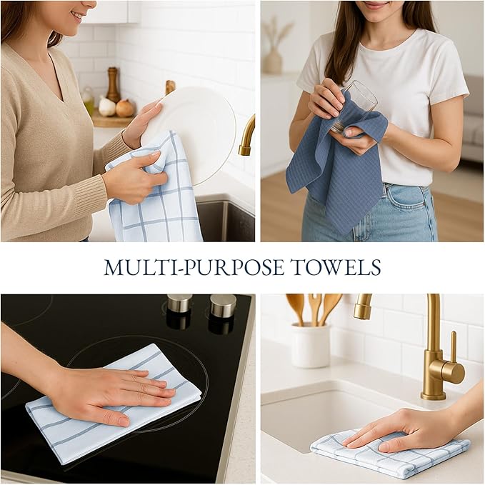 LANE LINEN Cotton Kitchen Towels Set, 6-Pack – Absorbent, Quick-Drying Dish Towels, 18" x 28", Soft, Premium Hand and Tea Towels - Indigo