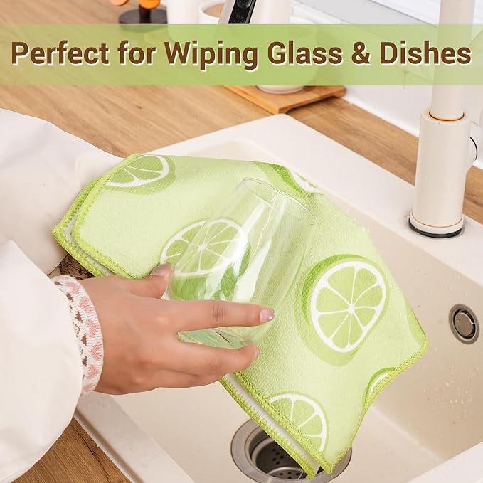 YUA Microfiber Cleaning Cloth 12 Pack,Microfiber Towels Cleaning,Microfiber Towels for Cars,Absorbent Dish Washing Cloth,Reusable Cleaning Cloths Lint Free (Green Lemon‌)
