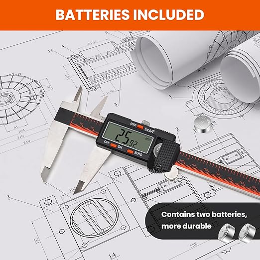 HARDELL Digital Caliper, 0-8 Inch Caliper Measuring Tool with Large LCD Screen, Auto-Off, Inch/Fractions/MM Conversion, Electronic Stainless Steel Micrometer for DIY/Household/3D Printing