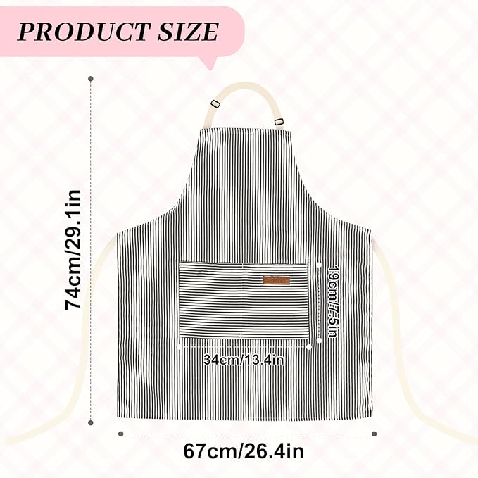 2Pack Adjustable Kitchen Apron for Women Men with 2 Pockets，Cotton-Polyester Blend Bib Aprons for Cooking,Baking