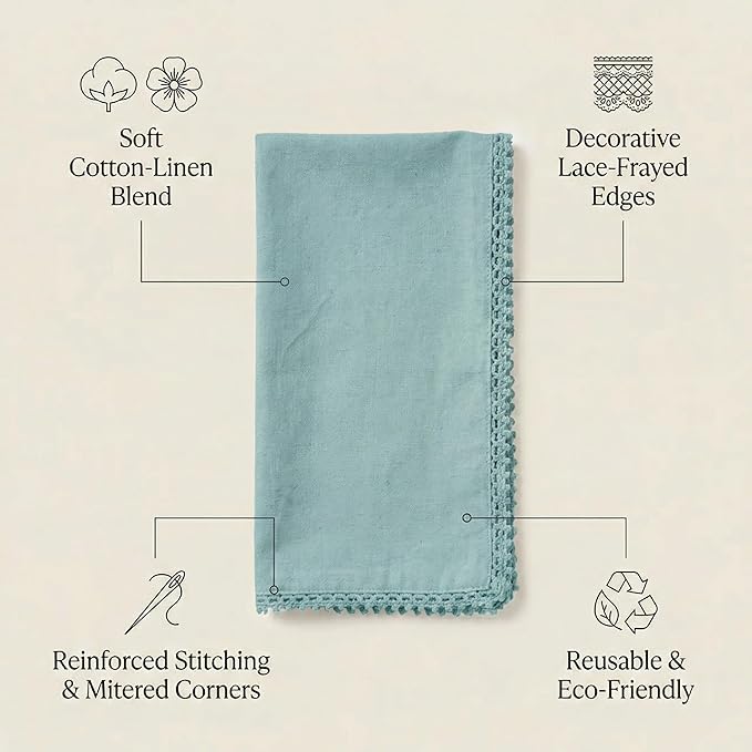 ACCENTHOME Blue Cloth Napkins Set of 12 18x18 inch Cotton Dinner Napkins - Washable Soft Premium Hotel Quality Reusable Napkins Perfect Table Napkins for Family Dinners, Weddings & Everyday Use