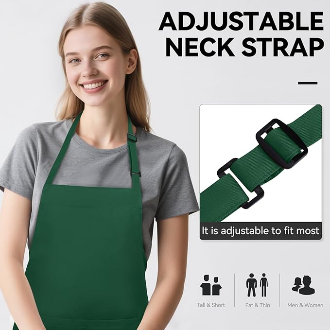 NLUS 2 Pack Kitchen Aprons with 2 Pockets for Women Men, Chef Aprons for Baking BBQ Cooking, Green