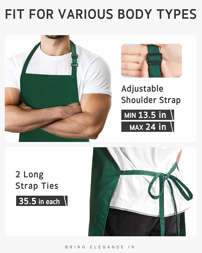 Syntus Apron for Men Women, Adjustable Cooking Kitchen Chef Aprons with 2 Pockets, Cotton/Polycotton/Polyester