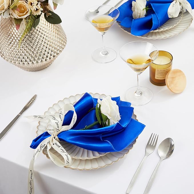 KKJIAF 50 Pack Royal Blue Square Satin Napkins 17x17 Inch Soft Smooth Cloth Napkins，Silky Table Napkin for Wedding Banquet Party Decoration