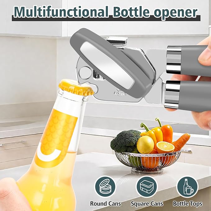 Multifunctional Heavy Duty Can Opener Manual Smooth Edge Can Opener and Bottle Openers with Magnet Durable Sharp Cutting Blade Comfortable Handle Big Effort-Saving Knob Kitchen Tool