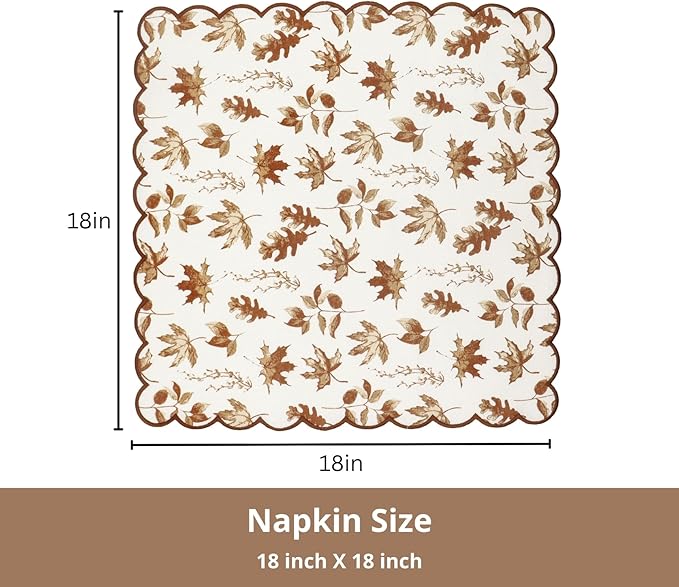 PurpleEssences Scalloped Embroidery Cloth Napkins - Spring Easter Summer - Table Decor - 100% Cotton - Set of 4-18x18 inch - Aurelia(Edges - Rust)