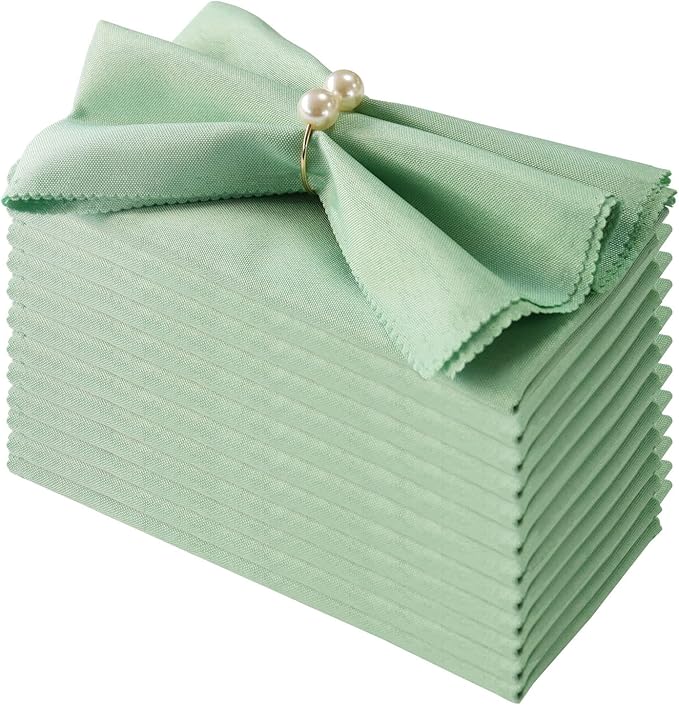Cloth Napkins Set of 12, Polyester Easter Kitchen Cloth Napkins Washable Green Durable Reusable Table Napkins for Weddings Thanksgiving Holiday Dinner Decoration(Green)