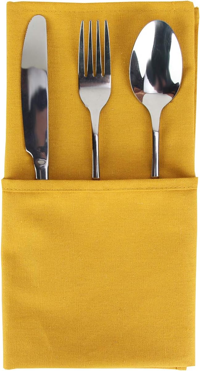 Solid Color Cotton Blended Dinner Cloth Napkins - Set of 12 (17 x 17 inches) - for Events & Home Use (Yellow)