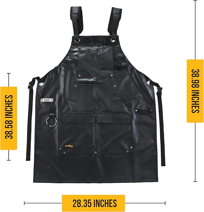 ecoZen Lifestyle Waterproof Apron for Men and Women - Carpenter, Woodworking, Dishwashing Black Rubber Vinyl Apron, Water and Oil Resistant Aprons