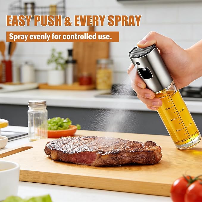 Oil Sprayer for Cooking, Upgraded 4 Pack Refillable Olive Oil Spray Bottle Mister with Brush for Air Fryer Oil Vinegar Portable Glass Kitchen Gadget for BBQ, Salad, Roasting, Grilling Local Stock
