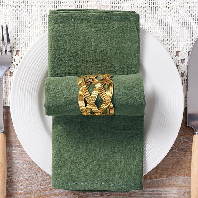 MLMC 4 Pack Olive Green Cloth Napkins Rustic Washable Cotton Linen Napkins Set of 4 17"x17" Reusable Dinner Napkins Cloth for Wedding Party Gatherings Decor