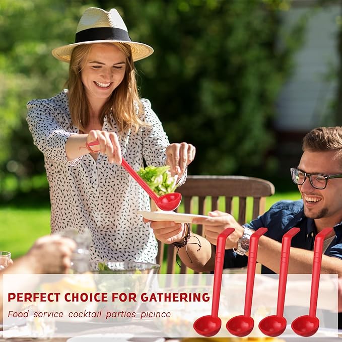 Tioncy 20 Pcs 1 oz Plastic Small Ladles with 8 Inches Long Handle, Mini Ladle for Serving Salsa Sauce Dressing Punch Bowl Sauces and Toppings (Red)