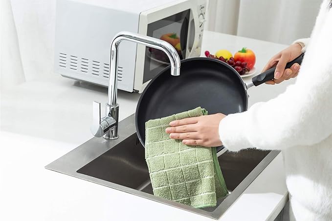 Microfiber Dish Towels - Soft, Super Absorbent and Lint Free Kitchen Towels - 8 Pack (Lattice Designed Olive Colors) - 26 x 18 Inch (Olive Green)