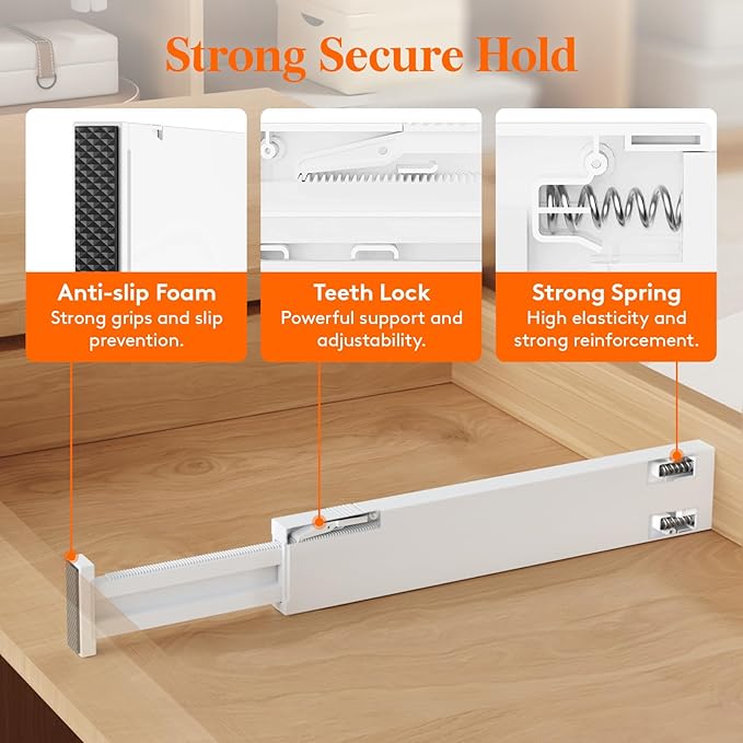 Lifewit 4 Pack 2.36" High Drawer Dividers 40-56cm/16-22 Adjustable Drawer Organizer for Clothes/Utensils, Expandable Drawer Separator in Dresser/Kitchen/Bedroom/Office Organization & Storage White