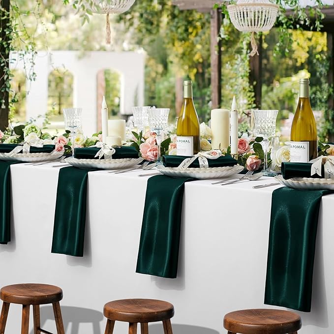 KKJIAF 50 Pack Hunter Green Square Satin Napkins 17x17 Inch Soft Smooth Cloth Napkins，Silky Table Napkin for Wedding Banquet Party Decoration