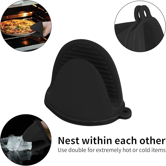Vaincre 4PCS Silicone Oven Mitts Heat Resistant, Silicone Potholders for Kitchen, Mini Rubber Oven Glove Kitchen Mittens, Cute Cooking Mitts (Black and Black)