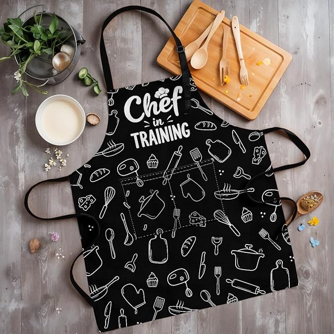 SANDJEST Kids Apron with Chefs Hat Set, Kitchen Apron Gifts