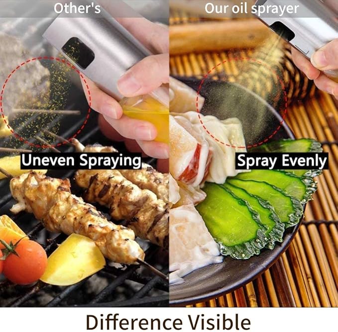 Yosoo Olive Oil Sprayer, 100ml Stainless Steel Oil Vinegar Spray Bottle Dispenser Seasoning Kettle Kitchen Tool with Food-Grade Glass, for BBQ, Salad, Cooking, Baking, Roasting, Grilling, Frying