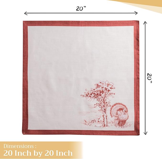Maison d' Hermine Cloth Napkins Set of 4 100% Cotton for Thanksgiving Christmas Decorations Everyday Reusable Square Fall Napkins Cloth Washable Dinner Party (Holy Jouy - Brown, 20"x20")