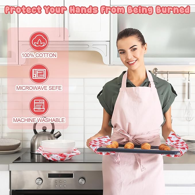 Cunhill 4 Pcs Cotton Microwave Bowl Cozy Holders for Hot Food Hot Pads Soup Bowl Potholders Heat Resistant Multipurpose Quilted Safe Holders for Kitchen Plate Supply(Red,Watermelon)