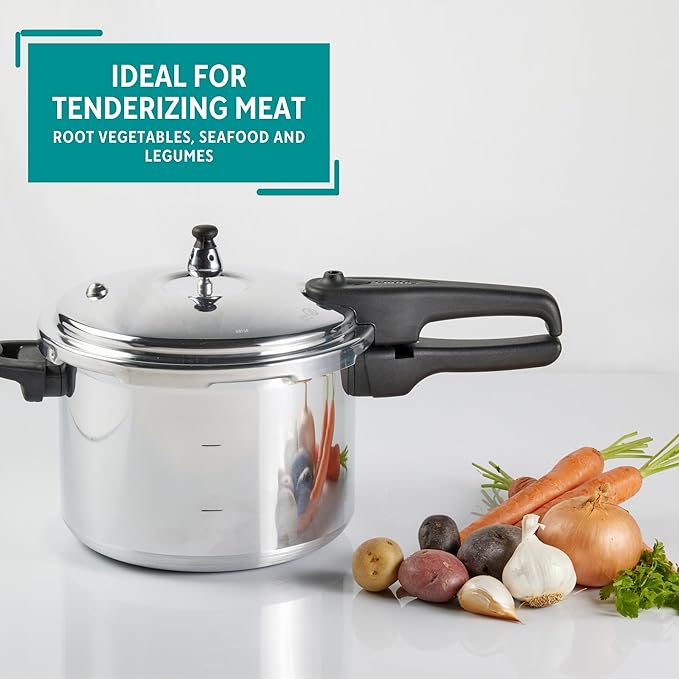 Mirro 92160A Polished Aluminum 10-PSI Pressure Cooker Cookware, 6-Quart, Silver -