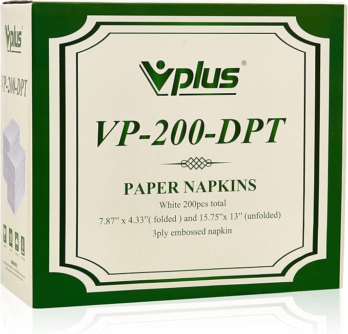 Vplus 200 Pack Premium Quality Guest Towels Disposable Dinner Napkins Soft, Absorbent, Party Napkins for Wedding Reception,Parties, Dinners or Catering Events，and Everyday Use (White, 200)