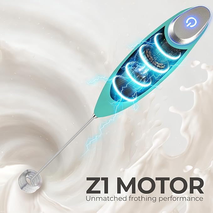 Zulay Kitchen Patented Tornado Triple Whisk Milk Frother with 4 Duracell Batteries – Handheld Foam Maker for Coffee, Lattes, Matcha & Hot Chocolate – Rich, Creamy Froth in Seconds - Turquoise