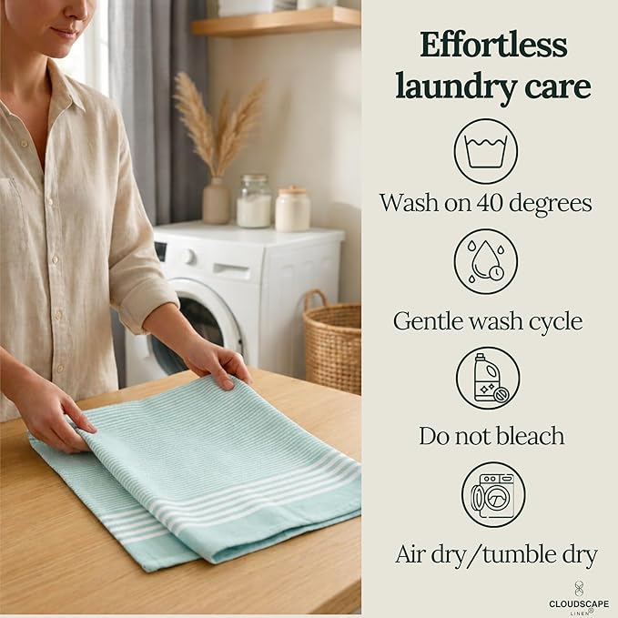 CLOUDSCAPE Kitchen Towels Set of 6 : Cotton-Blended Dish Cloths, Waffle Weave Quick-Drying Dish Towels for Easter Kitchen Accessories, Highly Absorbent, 18”x28” Hand Towels with Hanging Loop - Aqua