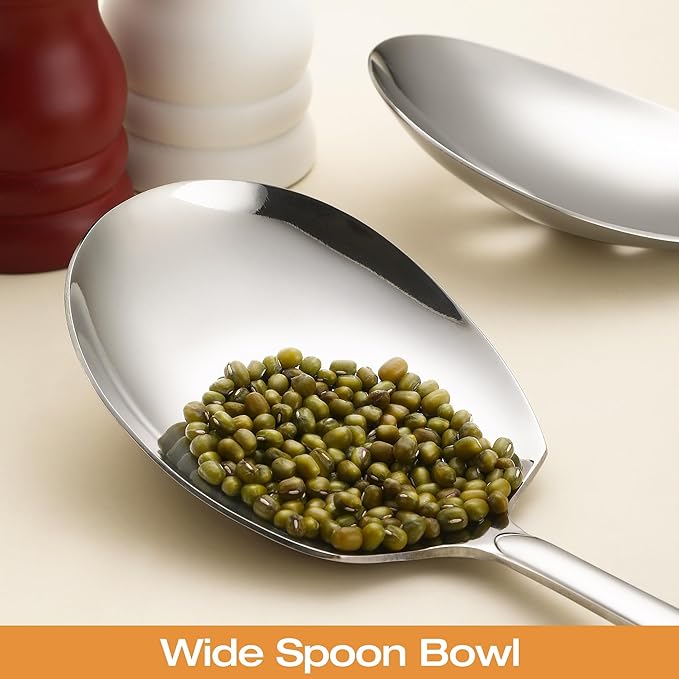 Extra Large Serving Spoons Set 11.7-Inch Silver Serving Utensils 18/8 Stainless Steel Big Metal Spoons for Buffet, Parties, Catering, Banquet - Dishwasher Safe (4-Pack, Silver)