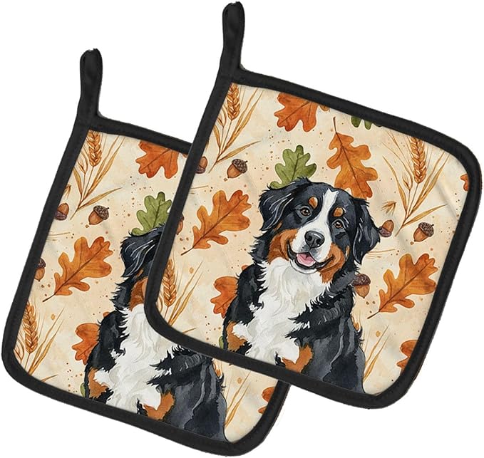 Caroline's Treasures Bernese Mountain Dog Heirloom Fall Pair of Pot Holders Pair 7.5x7.5 Quilted Insulated Hot Pads Decorative Kitchen Gift Made in USA