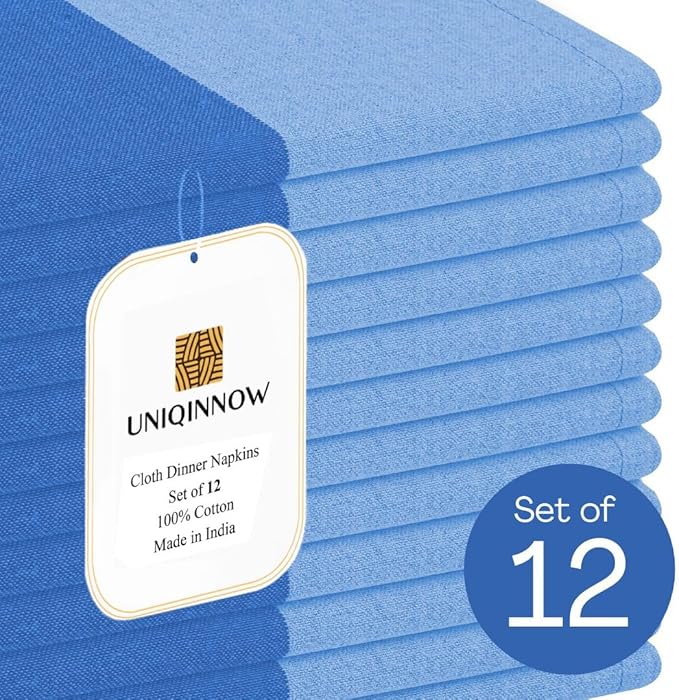 Set of 12 Cloth Dinner Napkins Cotton - Soft Durable Washable - Ideal for Farmhouse Party Wedding Christmas - Perfect Everyday Use Table Linen 18x18 inch Cloth Napkins Blue