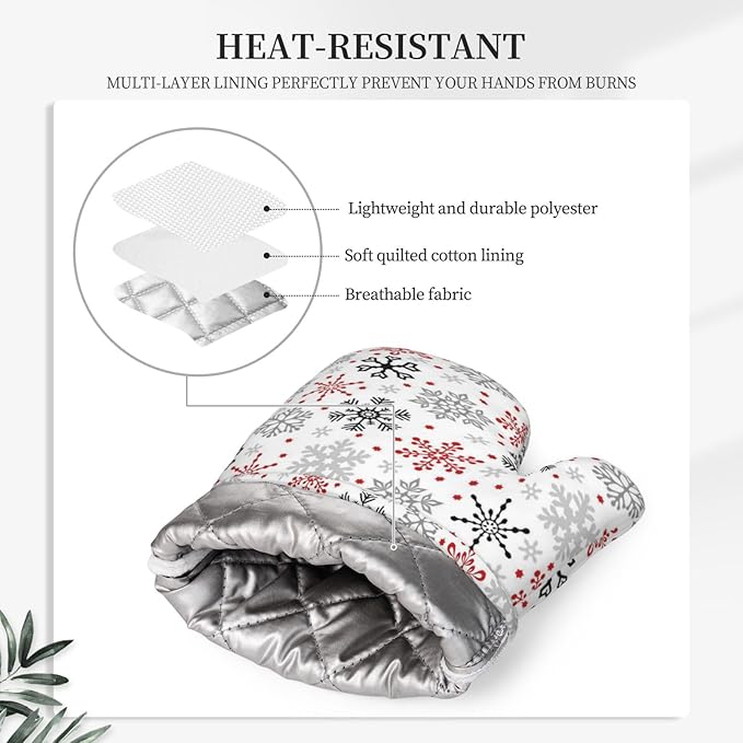 Christmas Winter Snowflake Oven Mitts and Pot Holders Set, 4pcs Silicone Christmas Snowflakes Oven Glove for Kitchen Heat Resistant Oven Mitts and Potholders Non-Slip for Cooking