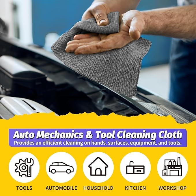 Microfiber Cleaning Cloth, 100 Pack Cleaning Rags Microfiber Towel Bulk Absorbent Lint-Free WashCloths, All-Purpose Towels for Cars, Shop, Automotive, Garage, Home Kitchen 11.5"*11.5", Grey