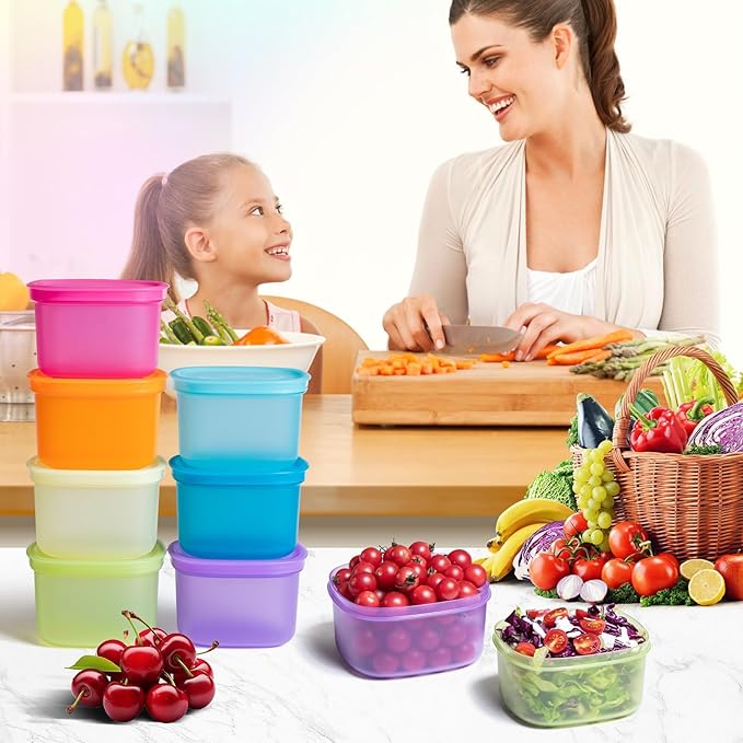 7-Pack Meal Prep Containers (500ml / 17oz) — Reusable Plastic Food Storage with Lids for Portion Control & School Lunches, Microwave/Freezer Safe Stackable Bento Box