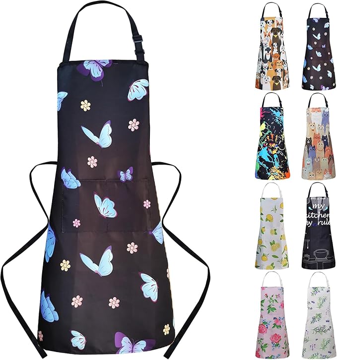 ZiQilin Adjustable Waterproof Kitchen Apron for Women with 2 Pockets Cooking Chef Apron Gardening Funny BBQ Aprons for Men