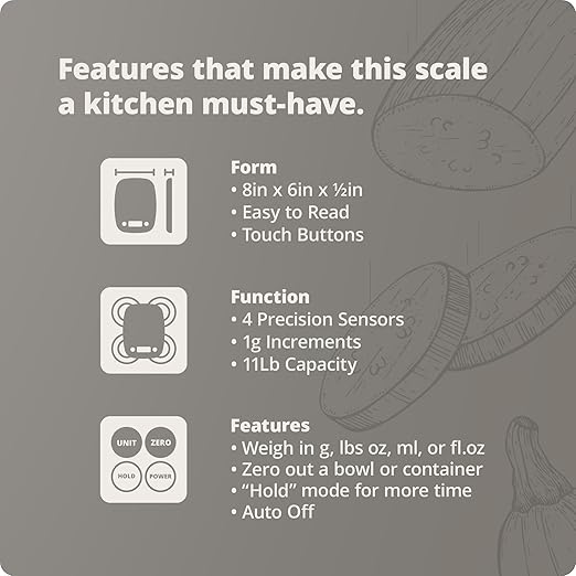 Greater Goods Food Scale - Digital Kitchen Scale, 1g Precision, Easy-Tare & Quick Conversion, Slim Compact Design, Durable & Portable | Ideal for Cooking, Baking & Meal Prep