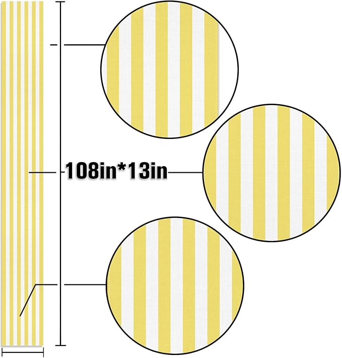 Yellow and White Cabana Striped Table Runner Birthday Party Decoration Baby Shower Dining Room Home Kitchen Table Decor (Yellow, 13" x 108")