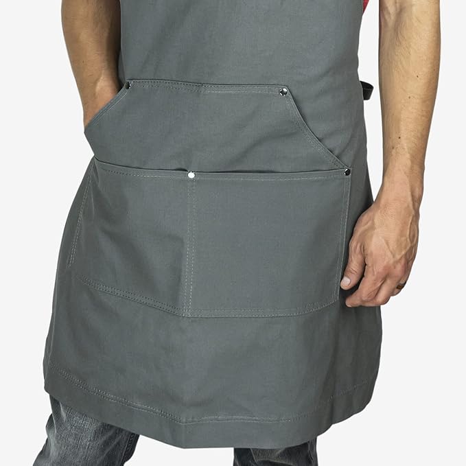 Chef Pomodoro Chef Apron for Men and Women - Kitchen Apron with Pockets & Adjustable Neck Straps - Cooking Apron 100% Cotton