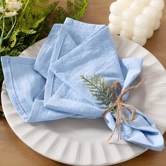 Socomi Cloth Napkins Blue Easter Spring Washable Reusable Bulk Linen Cotton Napkins Set of 6 17"x17" for Wedding Party Bridal Baby Shower Birthday Dining Table Decorations