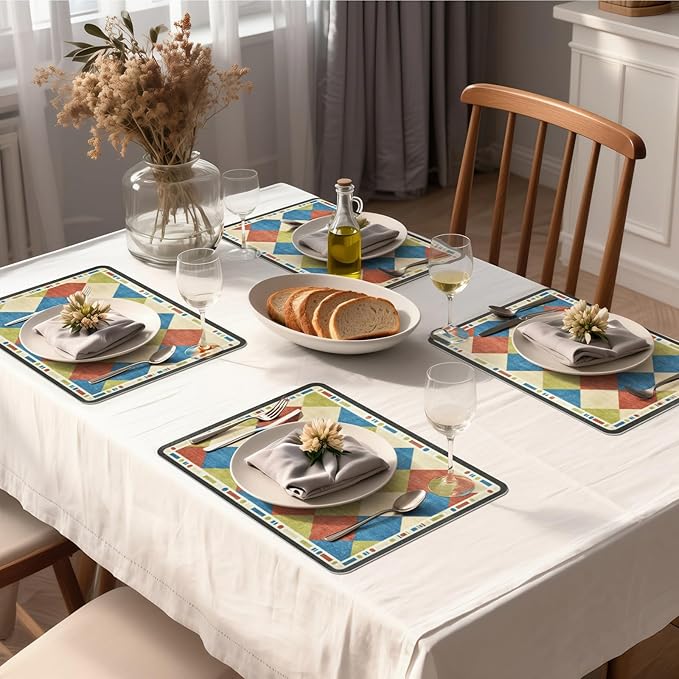 Vinyl Placemats Set of 4-12x17 Inch - Heat Resistant Washable Place Mats Waterproof Non-Slip Wipeable Table Mats for Dining Table Decor, Indoor/Outdoor Plastic Mat