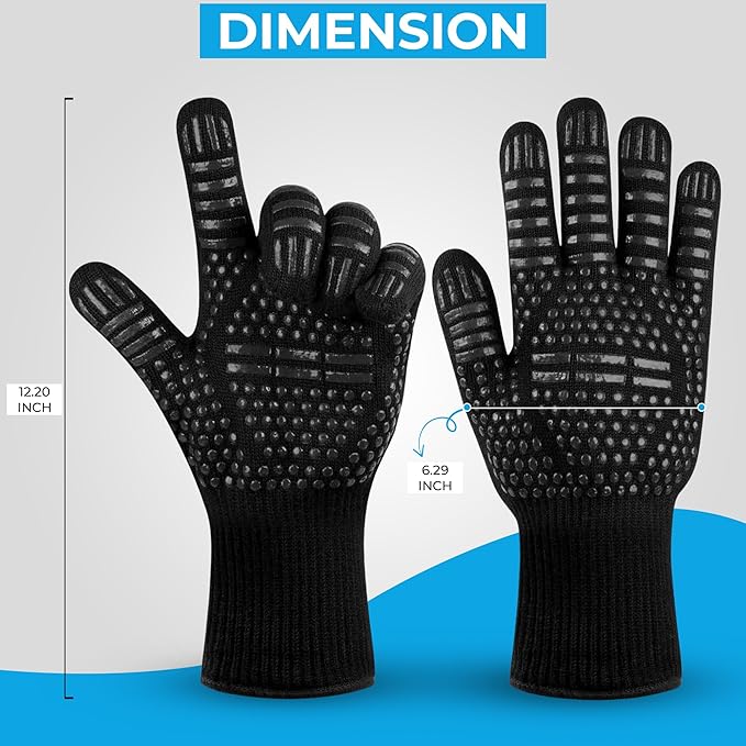 Heat-Resistant Oven & BBQ Gloves – Non-Slip Silicone Dotted Gloves - One Size Fits Most – Ideal for Oven, Grill, Baking & Cooking - Black