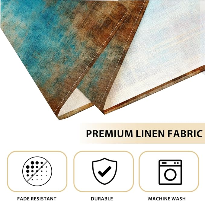 Farmhouse Placemats Set of 4, 12x18 Inch Blue and Orange Vintage Abstract Messy Rust Painting Table Mats for Outdoor Home Party Kitchen Dining Decoration, Washable Non-Slip Heat Resistant Place Mats