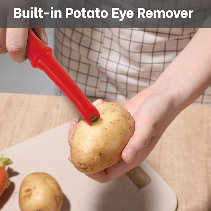 Beneno Swivel Vegetable Peeler, Razor-Sharp Smooth Peeling Potato Peelers with Stainless Steel Blades, Ergonomic Comfort Non-Slip Rubber Handle, Durable Kitchen Peelers with Potato Eye Remover, Red