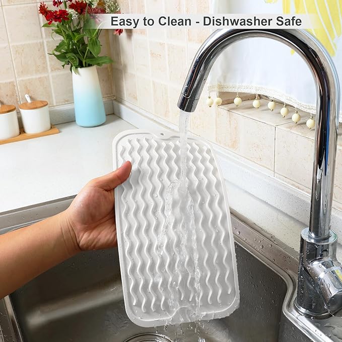 ZLR Silicone Sponge Holder & Sink Caddy Tray (6" x 12") - Narrow Dish Drying Mat for Kitchen Counter - Waterproof Soap Dispenser Organizer, Non-Slip Bathroom Vanity Tray (Milk White)